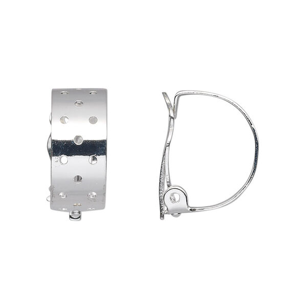 Earring, clip-on, silver-plated steel and brass, 18x8mm perforated hoop. Sold per pkg of 5 pairs. image number 0