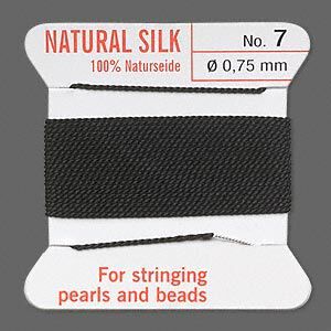 Thread, Griffin, silk, black, size #7. Sold per 2-meter card (approximately 78 inches).