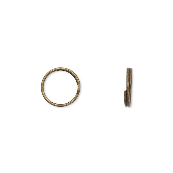 Split ring, antique brass-finished steel, 10mm round with 8.5mm inside diameter. Sold per pkg of 1,000. image number 0