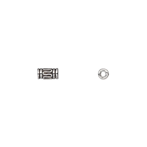 Bead, antique silver-plated "pewter" (zinc-based alloy), 6x3mm filigree tube. Sold per pkg of 100. image number 0