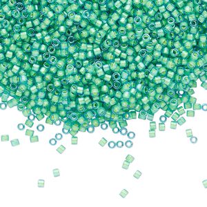Seed bead, Delica®, glass, pkg/7.5g, #11 round, translucent luminous inside dyed color green (DB-2053).