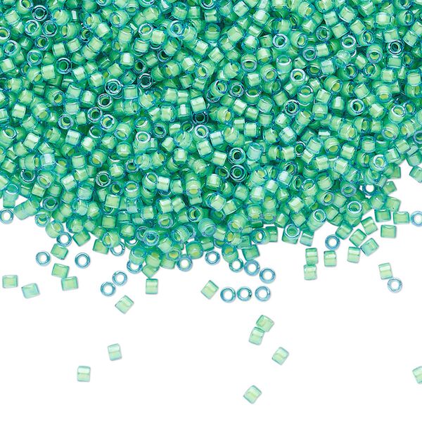 Seed bead, Delica®, glass, pkg/7.5g, #11 round, translucent luminous inside dyed color green (DB-2053). image number 0