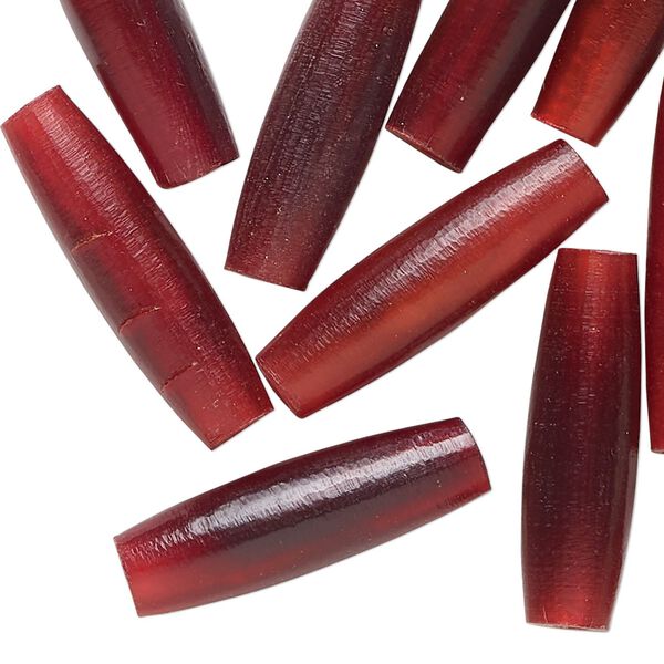 Bead, bone (dyed), red, 25x7mm27x8mm hairpipe, Mohs hardness 2-1/2. Sold per pkg of 12. image number 0
