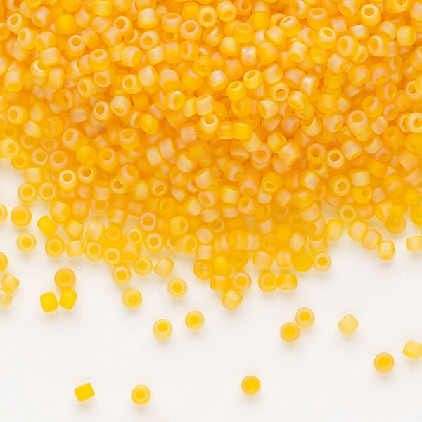 Seed bead, Dyna-Mites™, glass, pkg/1/2kg, #11 round, translucent frosted rainbow orange, (6FAB 11/0 RR). image number 0