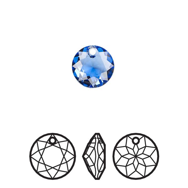 Drop 48pk sapphire, Swarovski® 10mm pendant classic cut 6430 image number 0