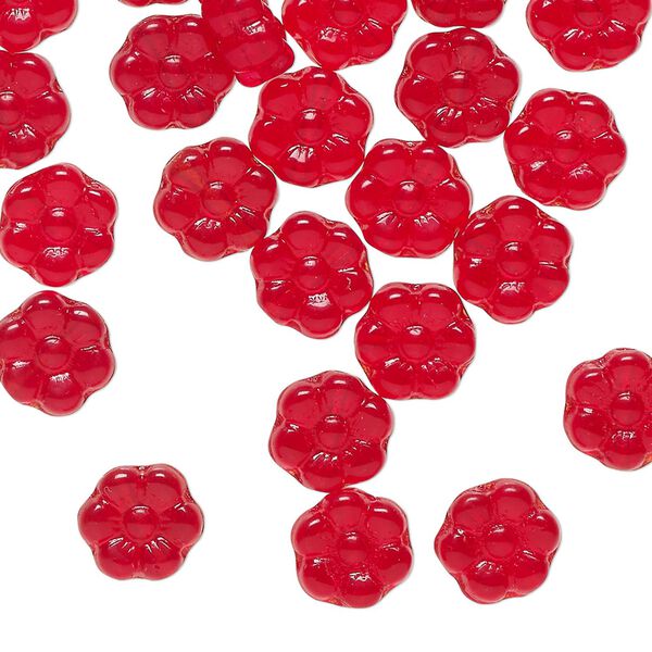 Czech pressed glass 1pkg50, flower bead transparent ruby red 8.5mm image number 0