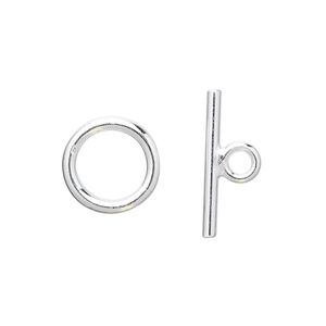 Clasp toggle 1pkg1 sterling silver, 13mm round, 1-strand
