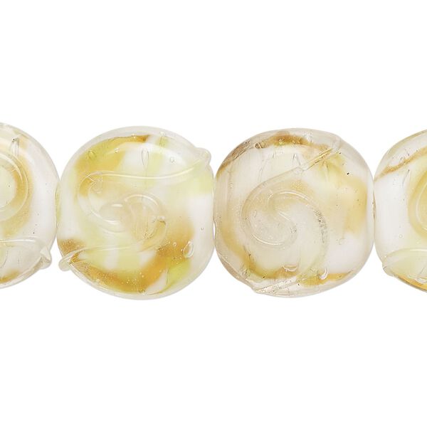 Bead, lampworked glass, translucent multicolored, 16mm-18mm puffed flat round. Sold per 8-inch strand, approximately 10 beads. image number 0