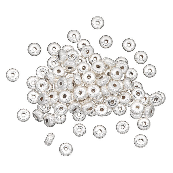 Bead, silver-plated brass, 4.5x2.5mm corrugated rondelle. Sold per pkg of 100. image number 0