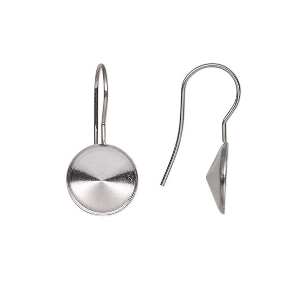 Ear wire fishhook 1pkg4 Almost Instant Jewelry®, 23mm / SS47 rivoli glue-in setting, 21 gauge stainless steel 2 pair image number 0