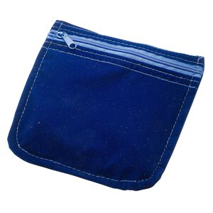 Anti-tarnish pouch, Zerust®, satin / nylon / "pewter" (zinc-based alloy), dark blue and blue, 6-inch square with zipper. Sold individually.