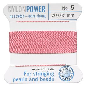 Thread, Griffin, nylon, dark pink, size #5. Sold per 2-meter card (approximately 78 inches).