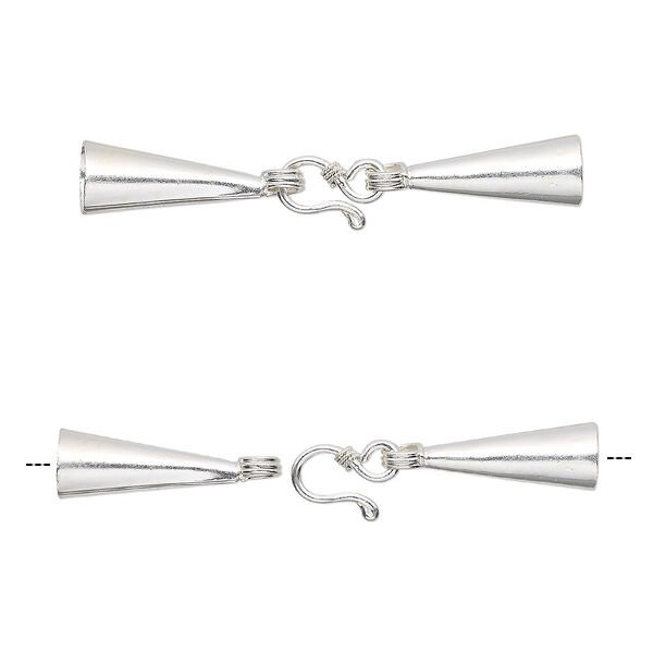 Clasp, Hill Tribes, hook-and-eye, fine silver, 65x9mm with glue-in cones, 7.5mm inside diameter. Sold individually. image number 0