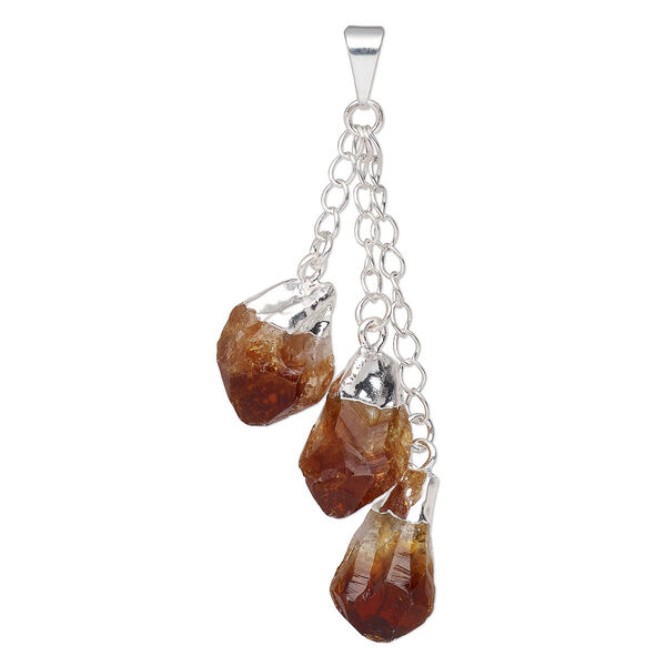 Pendant, Everyday Jewelry, silver-plated brass and citrine (heated), (3) 49-51mm dangling points. Sold individually. image number 0