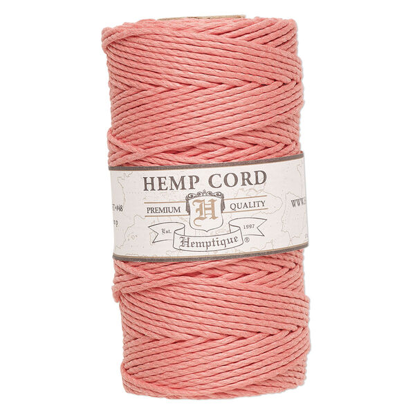 Cord, Hemptique®, polished hemp, sunset coral pink, 1.8mm diameter, 48-pound test. Sold per 205-foot spool. image number 0