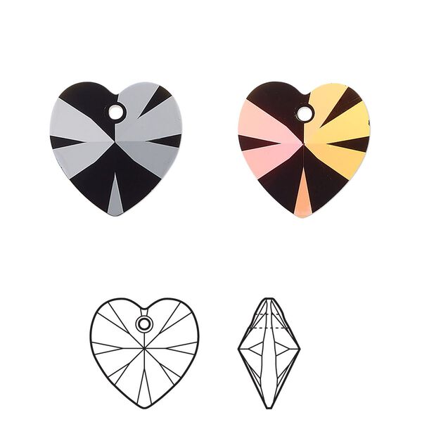 Drop 2pk jet astral pink, Crystal Passions® 14mm pendant heart 6228 image number 0