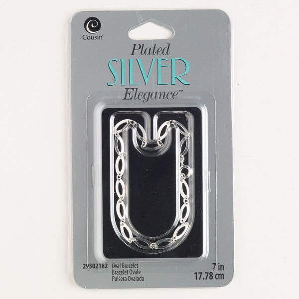 Chain, silver-finished stainless steel, 4mm flat oval, 7 inches with springring clasp. Sold individually. image number 0