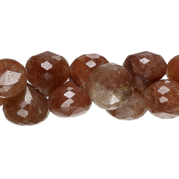 Bead, strawberry quartz (natural), dark, 10x9mm-12mm hand-cut faceted teardrop, B- grade, Mohs hardness 7. Sold per 7-inch strand, approximately 40 beads. image number 0