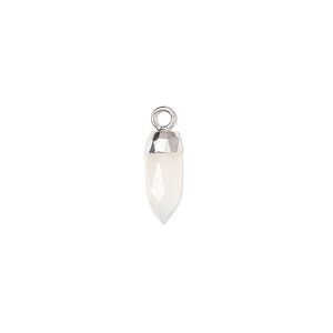 Drop, chalcedony (natural) and silver-plated copper, 12x5mm-14x6mm hand-cut faceted point. Sold individually.