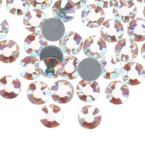 Flat back, Dance With Me™ crystal hotfix rhinestone, crystal AB, foil back, 7.07-7.27mm rose, SS34. Sold per pkg of 24.