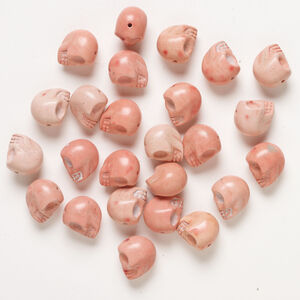 Bead mix, "howlite" (imitation) resin 1pkg25, opaque pink and salmon, 17x14mm-18x15mm skull.