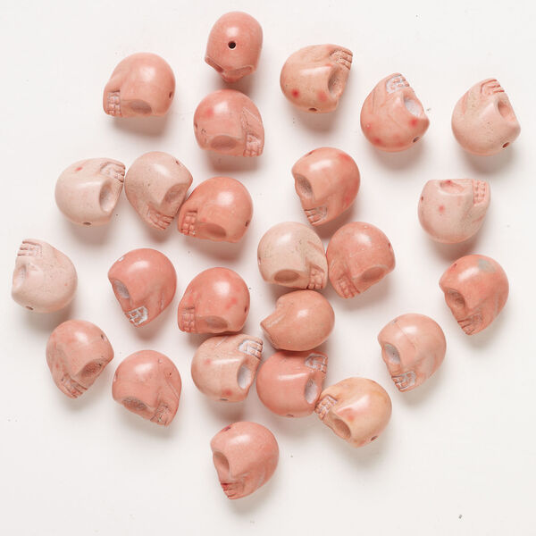 Bead mix, "howlite" (imitation) resin 1pkg25, opaque pink and salmon, 17x14mm-18x15mm skull. image number 0