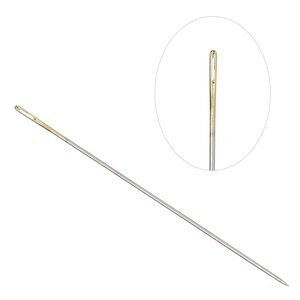 Needle, Tulip, nickel- and gold-plated steel, #10 short with 0.6mm eye width, 1-1/2 inches. Sold per pkg of 4.