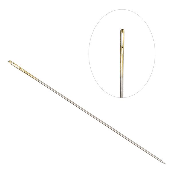 Needle, Tulip, nickel- and gold-plated steel, #10 short with 0.6mm eye width, 1-1/2 inches. Sold per pkg of 4. image number 0