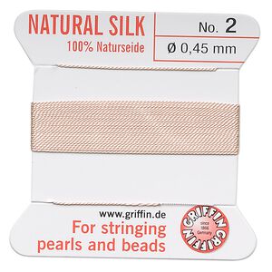 Thread, Griffin, silk, light pink, size #2. Sold per 2-meter card (approximately 78 inches).