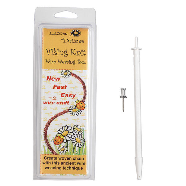 Viking Knit tool, Lazee Daizee™, plastic, white, 6-1/2 x 1/4 inch rod with pin tool. Sold individually. image number 0