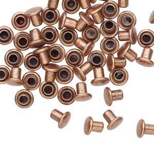 Rivet, copper-plated brass, 5.5x5mm with 3mm shank and 2.5mm inside diameter, fits 3.5-5mm hole. Sold per pkg of 50.