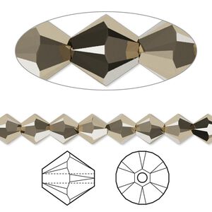 Bead 24pk crystal metallic light gold 2X, Crystal Passions® 6mm bicone 5328