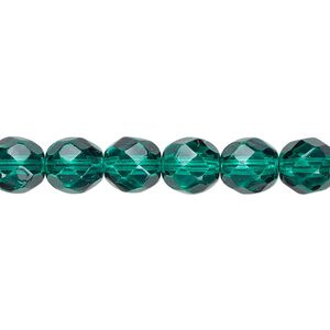 Bead, Czech fire-polished dipped décor glass, teal, 8mm faceted round. Sold per 15-1/2" to 16" strand, approximately 50 beads.