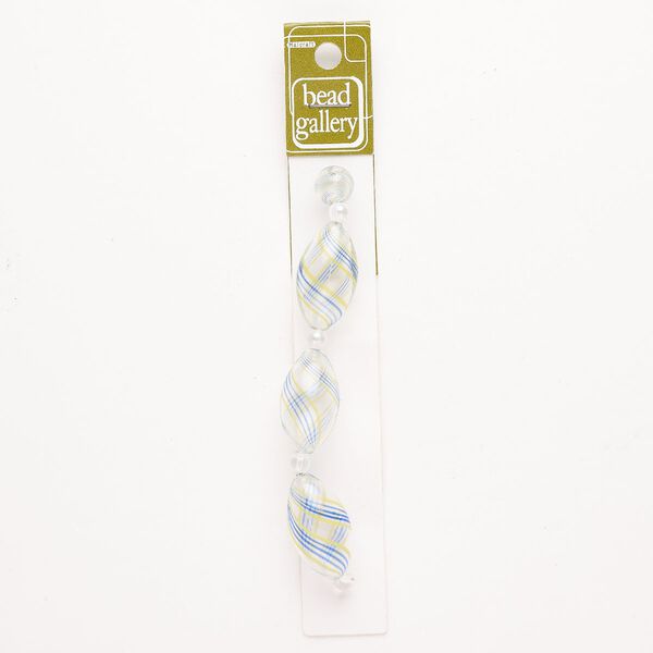 Bead 1pkg4 handblown glass, mixed shapes / line design, assortment translucent and transparent blue / yellow / clear image number 0