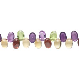 Multi-gemstone 1pkg1, hand-cut top-drilled domed oval bead 8 inch 6x4mm