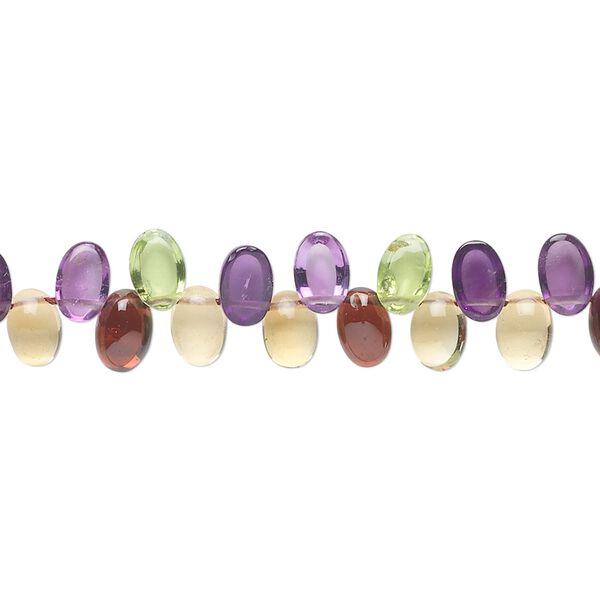 Multi-gemstone 1pkg1, hand-cut top-drilled domed oval bead 8 inch 6x4mm image number 0