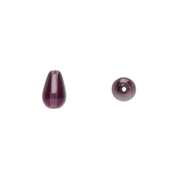 Bead, Czech pressed glass, amethyst purple, 9.5x6mm teardrop. Sold per 15-1/2" to 16" strand, approximately 40 beads. image number 0