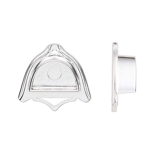 Drop, silver-plated "pewter" (zinc-based alloy), 21x19mm crest with triangle cutout and 13x8mm non-calibrated half-oval setting. Sold per pkg of 2. image number 0
