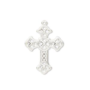 Drop, silver-plated brass, 24x18mm filigree cross. Sold per pkg of 50.