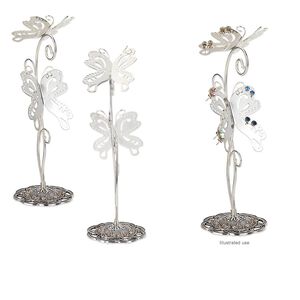 Display, silver-finished steel and antiqued silver-finished "pewter" (zinc-based alloy), 9 x 2-1/2 x 3 inch double butterfly. Sold individually.