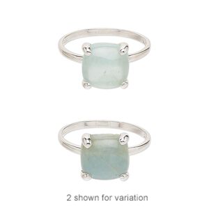 Ring, chalcedony (dyed) and sterling silver, aqua, 11mm wide with 10x10mm square, size 7. Sold individually.