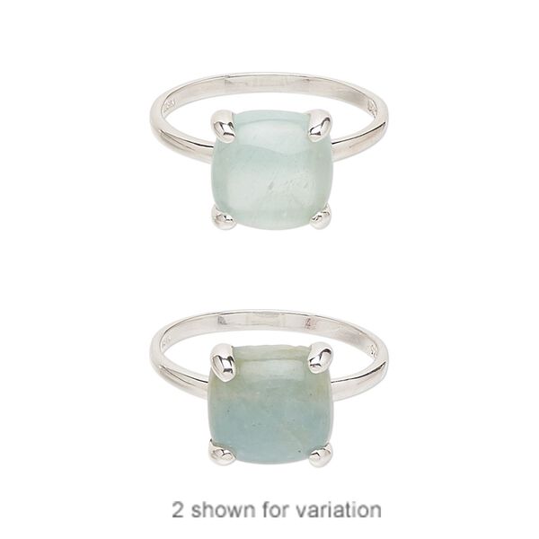 Ring, chalcedony (dyed) and sterling silver, aqua, 11mm wide with 10x10mm square, size 7. Sold individually. image number 0