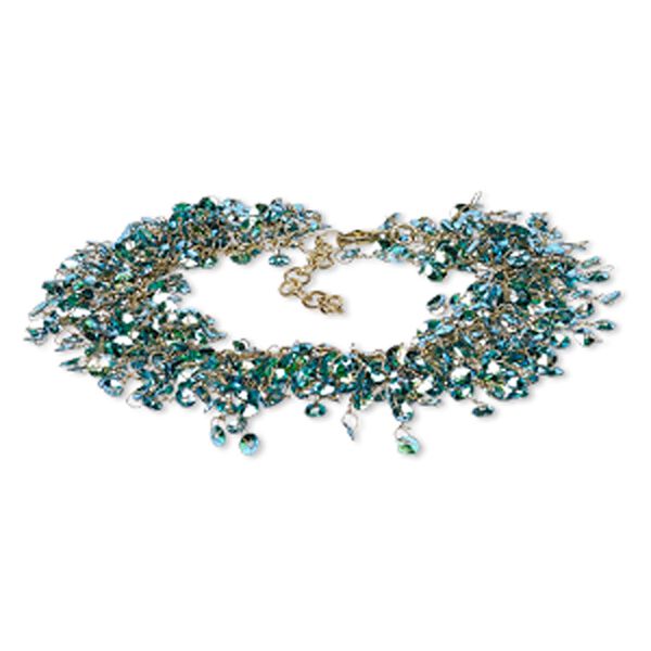 Bracelet, acrylic sequin with gold-finished brass and steel, metallic blue and green, 20mm wide with 4mm round, 7-1/2 inches with 1-1/2 inch extender chain and lobster claw clasp. Sold individually. image number 0