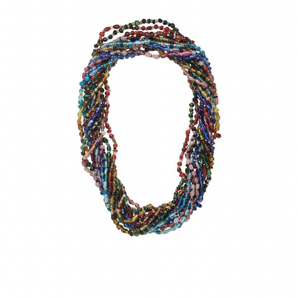 Necklace mix, glass, transparent to translucent mixed colors, 3mm-9x7mm multi-shape, 27-inch continuous strand. Sold per pkg of 12. image number 0