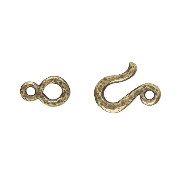 Clasp, TierraCast®, "Soulful Spirit" collection, hook-and-eye, antique brass-plated pewter (tin-based alloy), 20x11mm hammered. Sold per pkg of 10. image number 0