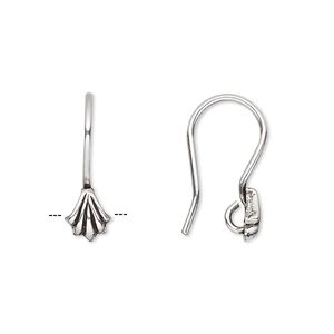 Ear wire fishhook 1pkg6 sterling silver, 18mm corrugated shell / open loop, 18-20 gauge antiqued 3 pair