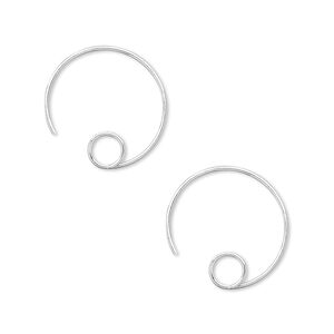 Ear wire 1pkg100 silver-plated, 16mm round hoop / open loop, 22 gauge brass 50 pair