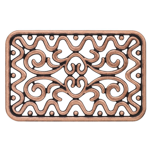Focal, antique copper-plated steel, 49x32mm single-sided fancy rectangle. Sold per pkg of 8. image number 0