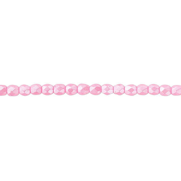 Bead, Czech fire-polished dipped décor glass, pearlescent light pink, 3mm faceted round. Sold per pkg of 1,200 (1 mass). image number 0