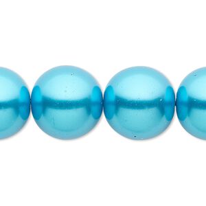 Bead, crystal pearl, turquoise blue, 16mm round. Sold per 15-1/2" to 16" strand, approximately 25 beads.